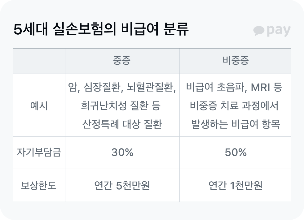 5세대 실손보험의 비급여 분류